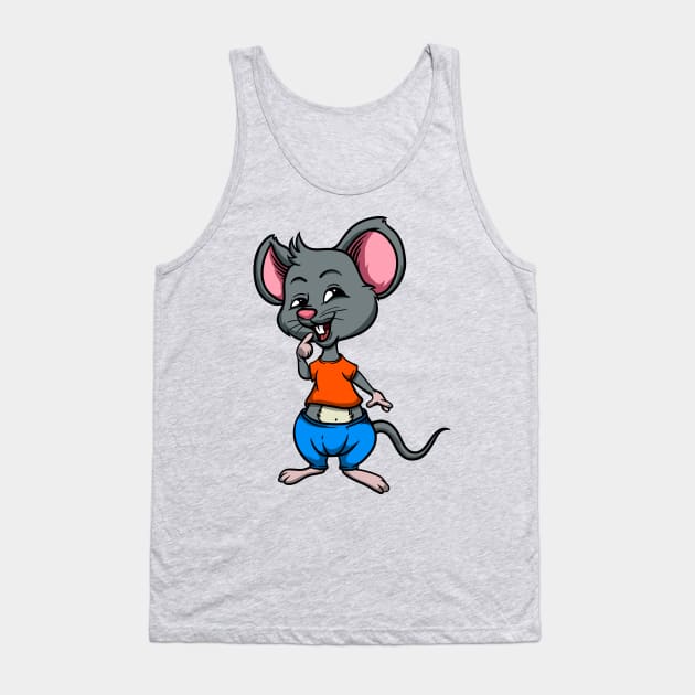 Cute Anthropomorphic Human-like Cartoon Character Mouse in Clothes Tank Top by Sticker Steve